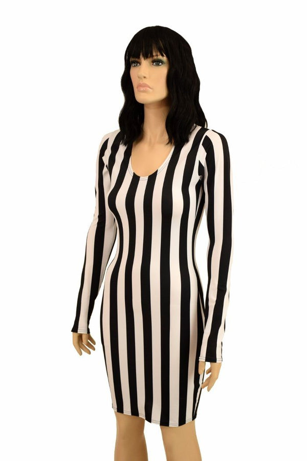 Black and white Striped Long Sleeve Dress